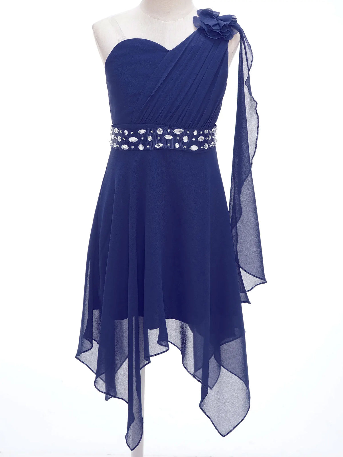 Robe de mariage pour filles de 6 à 16 ans, sans manches, élégante, froncée, avec des appliques, ourlet asymétrique, en mousseline de soie, robes de princesse pour fête d'anniversaire et de bal