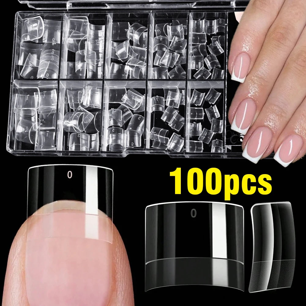 100 pièces clair court carré ongles conseils demi couverture Gel doux français faux ongles pointe artificielle acrylique press-ons pour Extension d'ongle bricolage