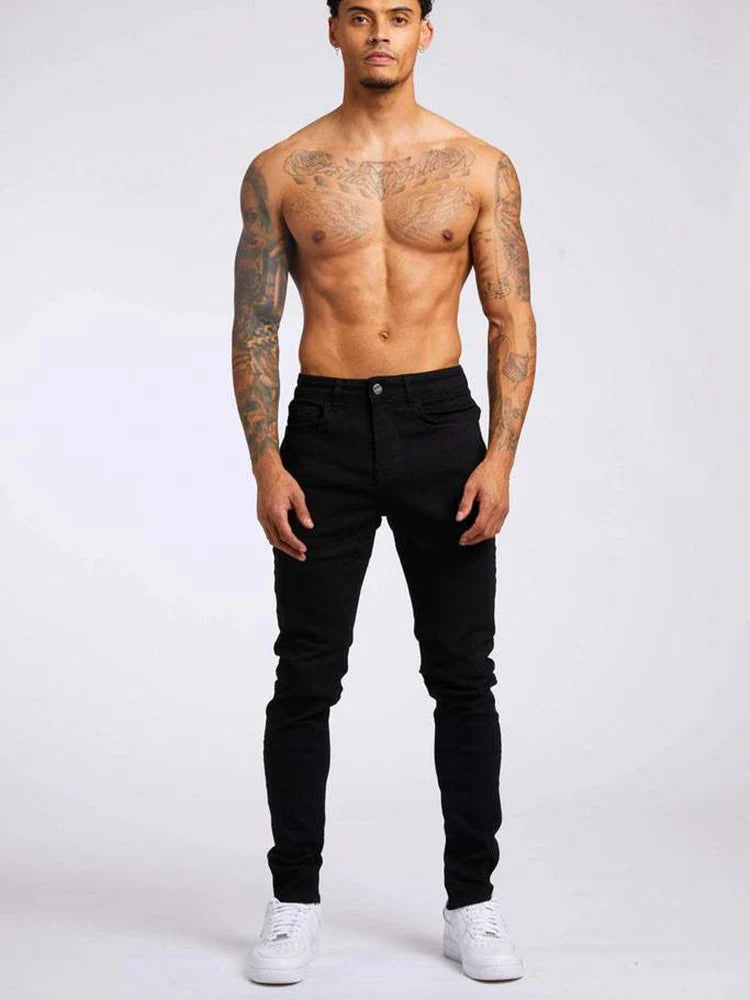 Jeans pour hommes élastique maigre couleur unie Stretch crayon pantalon coupe ajustée Denim jean Jogging Streetwear Cowboy pantalon décontracté noir