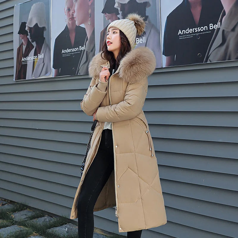 Femmes Maxi longueur Parkas manteaux veste à capuche surdimensionné solide fermeture éclair col de fourrure manches longues ample épais décontracté 2025 automne hiver