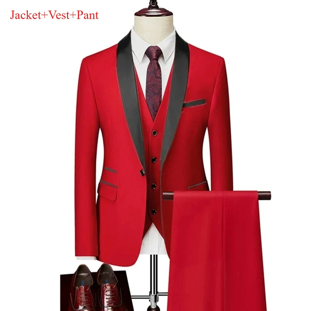 Ensemble de costume noir à revers pour hommes, manteau, gilet, pantalon/affaires pour garçons d'honneur, robe de mariée, pantalon Blazer Fprmal