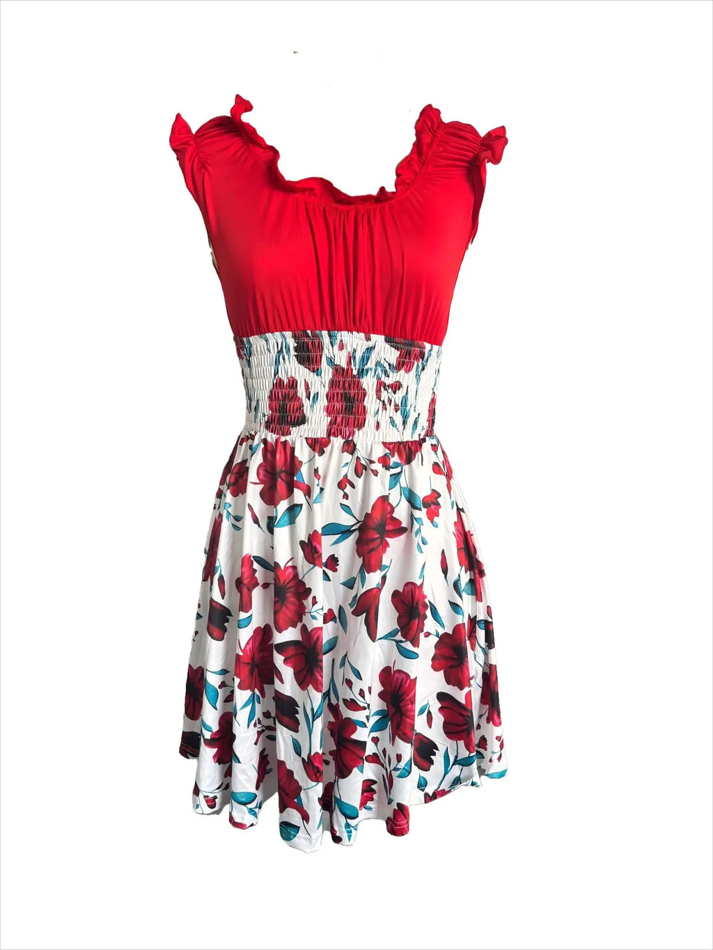 Robe d'été pour femmes, col en v, coupe ajustée, taille élastique, avec motif patchwork floral, adaptée aux vacances à la plage, nouvelle collection