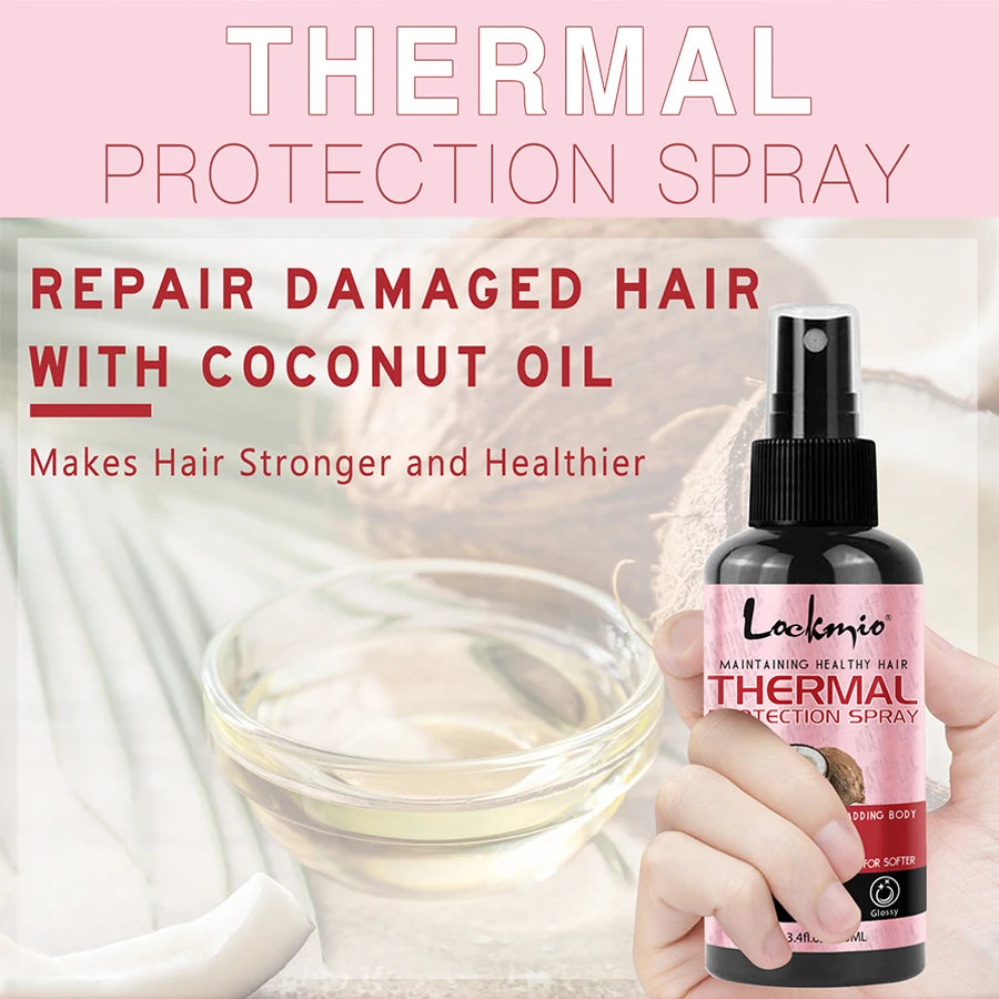LOCKMIO Spray de protection thermique hydratant et nourrissant pour protéger les cheveux, réparation des dommages causés par la chaleur, revitalisant Anti-frisottis, produit de soins capillaires