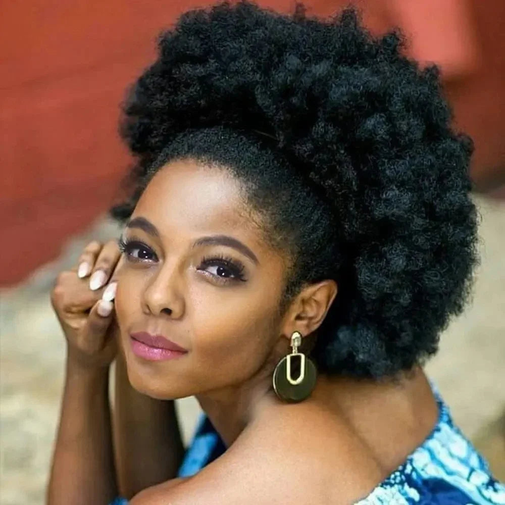 Extensions synthétiques queue de cheval Afro avec cordon de serrage, 10 pouces, pour femmes noires, 4b 4c, cheveux crépus bouclés, chignon, perruques queue de cheval, usage quotidien