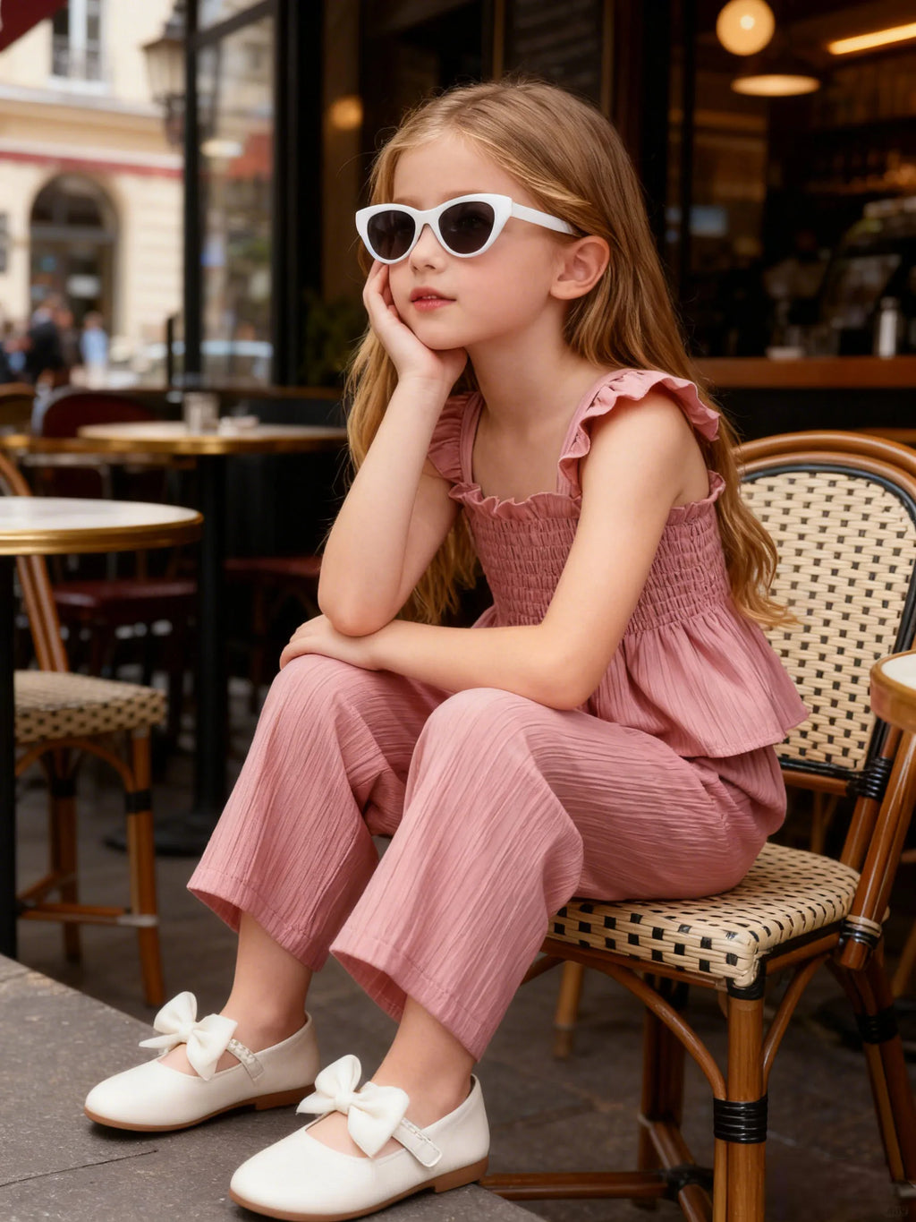 Ensemble de tenue d'été 2 pièces pour filles : haut gilet froncé rose et pantalon assorti |   Mode d'été pour les tout-petits et les petites filles, cool, confortable