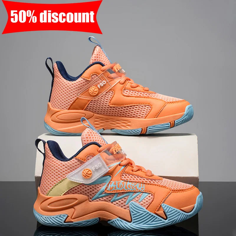 Chaussures de sport pour enfants, antidérapantes, absorbant les chocs, pour le basketball, usage quotidien, activités de plein air, chaussures de course montantes en mesh
