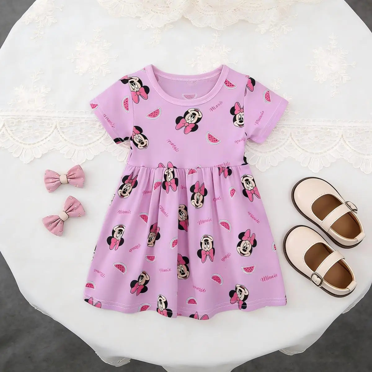 Robe d'été à manches courtes pour filles, style princesse Minnie, robe décontractée pour enfants de 2 à 6 ans, version bébé