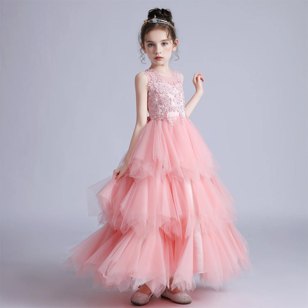 Robe Longue Rose pour Fille, Tenue de Bal Élégante, pour ixde Noël, Mariage Formel, pour Enfant de 4 à 12 Ans