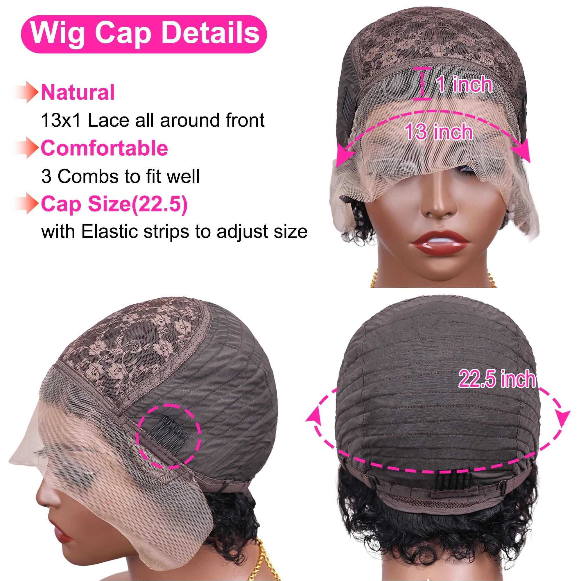 Perruques coupe lutin cheveux humains courts bouclés avant de lacet perruques de cheveux humains brésilien 13x1 perruques de dentelle transparente vague d'eau Bob perruque