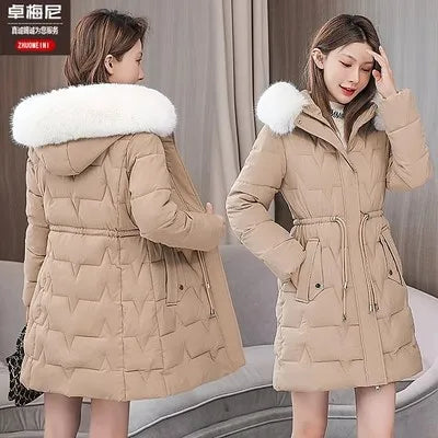 Veste longue en duvet Ctton pour femme avec ceinture, Parka optique blanche, à lacets, mince, haut de gamme, hiver, nouveau, 2023