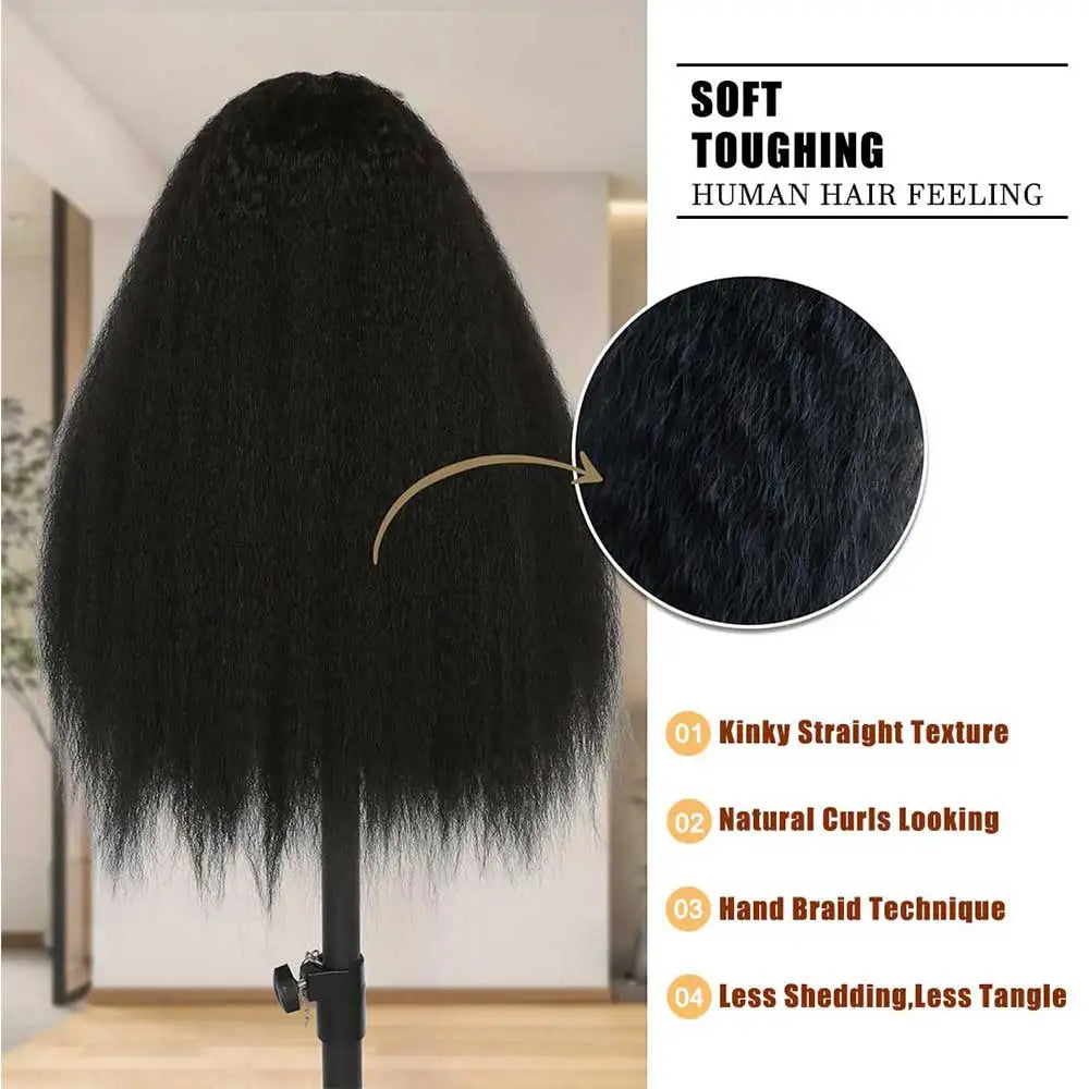 Perruque Lace Frontal Wig naturelle Yaki lisse, cheveux crépus, sans colle, avec sangle Invisible, 360 HD