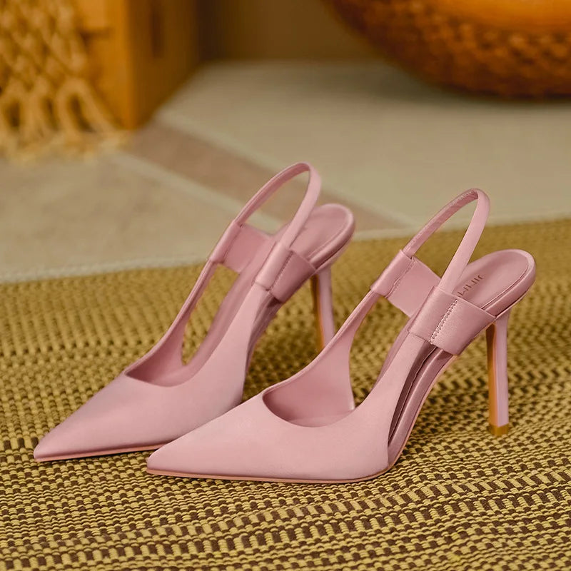 Sandales d'été de luxe 2026 roses à talons hauts pointus pour femmes, talons aiguilles élégants, nouveau style français, haute qualité