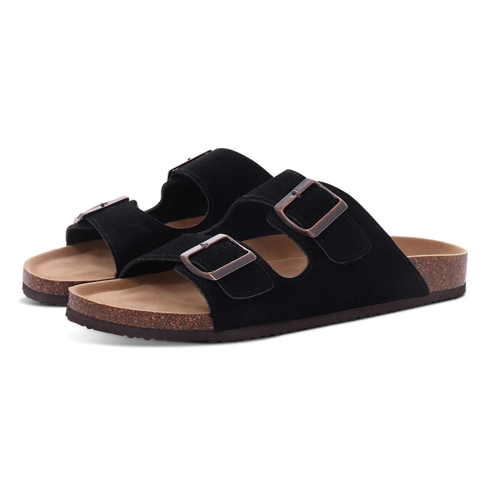 Comwarm – Mules en daim pour femmes, pantoufles, sabots pour hommes, sandales à semelle intérieure en liège avec Support d'arc, diapositives de plage en plein air, chaussures de maison