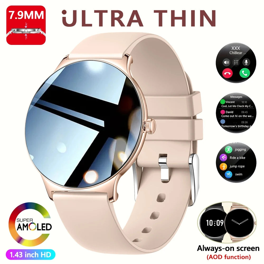 Nouvelle Montre Connectée Ultra-Mince 7,9 mm 2026 pour Femme avec Suivi de Santé, Affichage Permanent, Plus de 100 Modes Sportifs et Appel Bluetooth