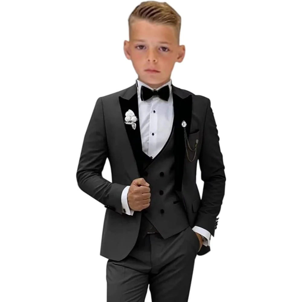 Costume formel pour enfants, livraison en 10 jours, costume de mariage pour garçon, costume de remise de diplôme scolaire, revers en velours noir, spectacle sur scène