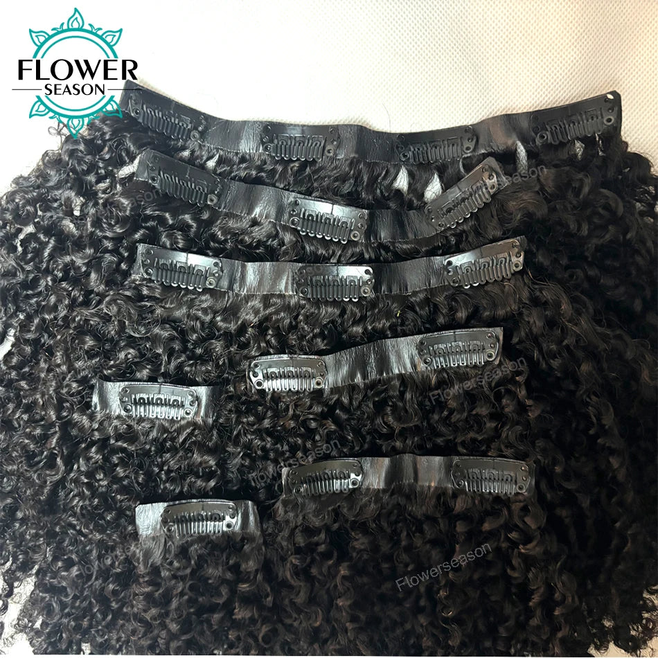 Afro crépus bouclés pince ins Extensions de cheveux cheveux humains sans couture PU pince dans la trame de peau de cheveux 7 pièces/ensemble 120g tête complète pour les femmes noires