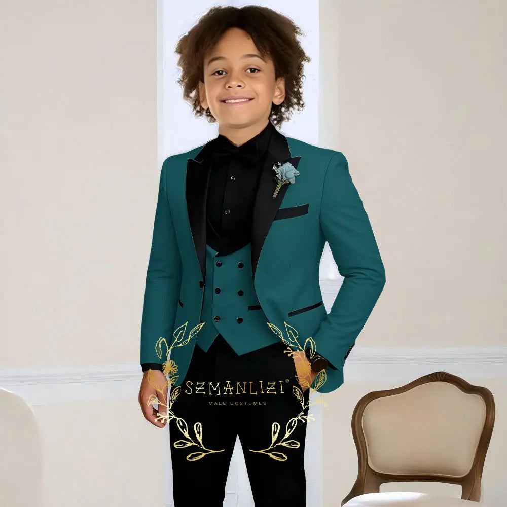 Costume de smoking de mariage pour garçons, 3 pièces, veste à col à visière, pantalon, gilet, ensemble Blazer formel pour enfant, tenue cintrée, costume garcon mariage