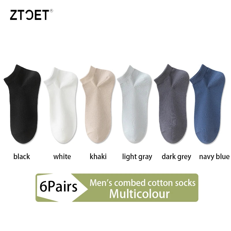 6 paires de chaussettes en coton peigné pour hommes, de haute qualité, courtes, respirantes, anti-odeur et antibactériennes, pour affaires, printemps et été
