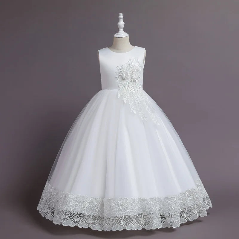 Robes de demoiselle d'honneur longues à fleurs pour adolescentes, robe de bal de mariage pour enfants, robe de soirée élégante pour enfants, vêtements de soirée de Communion