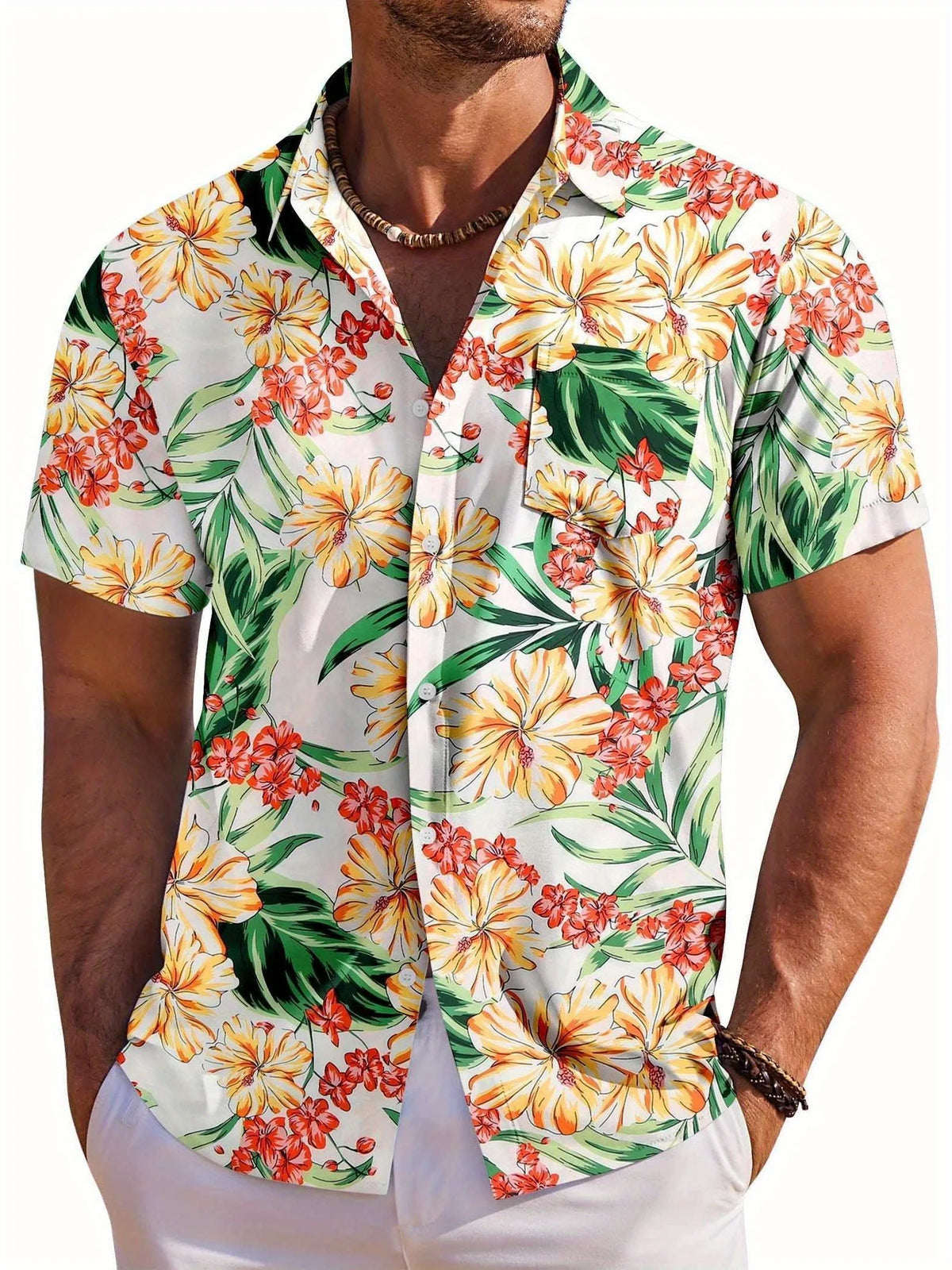 Men's Short Sleeve Shirt Hawaiian Botanical Flower Print Lapel Seaside Button-Down Shirt Top Casual Fashionable Shirts