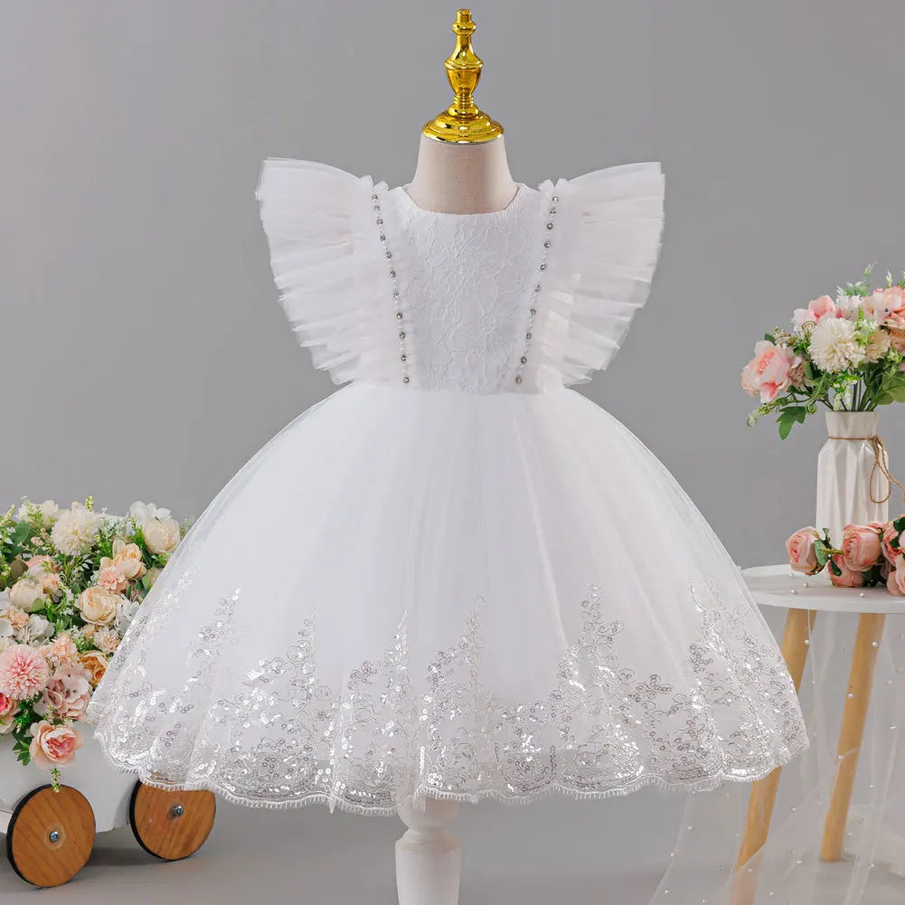 Robes pour filles en tulle rouge et violet, avec fleurs bouffantes et nœud, pour mariage, concours de beauté, fête, robes de première communion