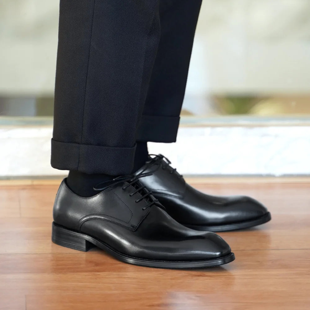 Chaussures décontractées d'affaires pour hommes, Grain de bois en détresse, bout carré, Derby en cuir, vêtements de bureau confortables, chaussures habillées formelles
