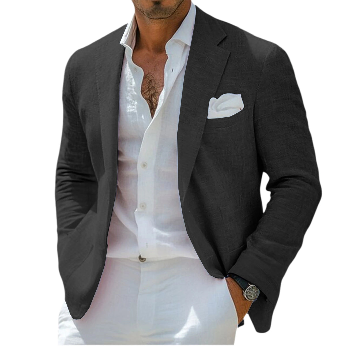 Blazer en lin pour homme, revers cranté, 2 boutons, coupe ajustée, veste de costume légère et respirante, idéale pour l'été, la plage, les mariages, le sport ou le quotidien