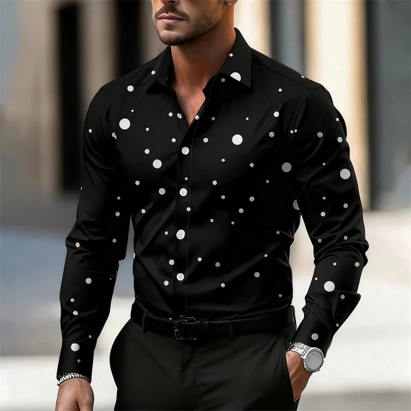 Nouvelle Chemise Décontractée à Manches Longues et Col à Revers à Pois pour Homme 2025 – Respirante, Confortable, Coupe Slim, Tendance, pour l'Extérieur – Tailles XS-6XL