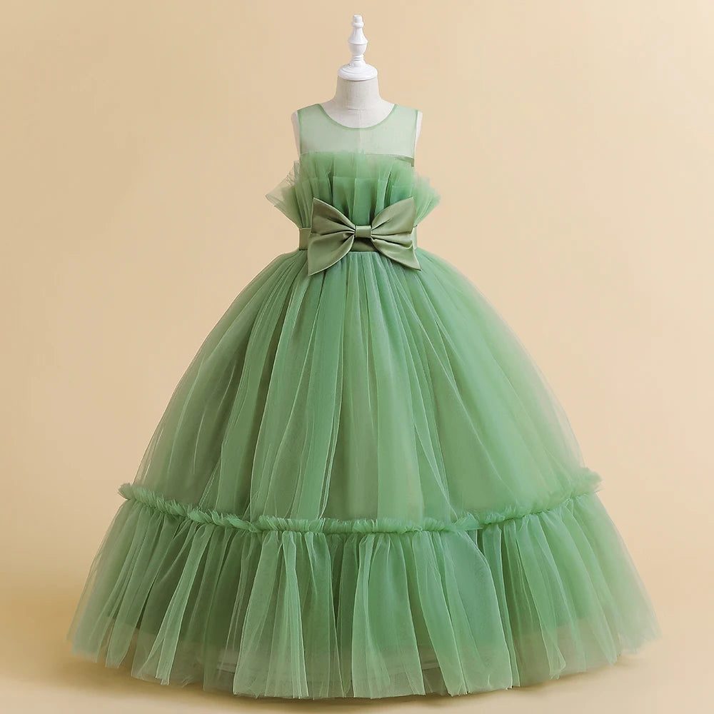 Robe d'été en Tulle pour filles, tenue de demoiselle d'honneur blanche, Costume élégant pour enfants, tenue de soirée de mariage, 2023