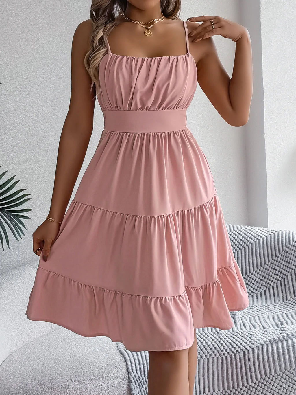 Robe décontractée à volants pour les vacances, collection Printemps-Été 2026, robes unies pour femme, Vêtements pour la Saint-Valentin, Rose et Bleu