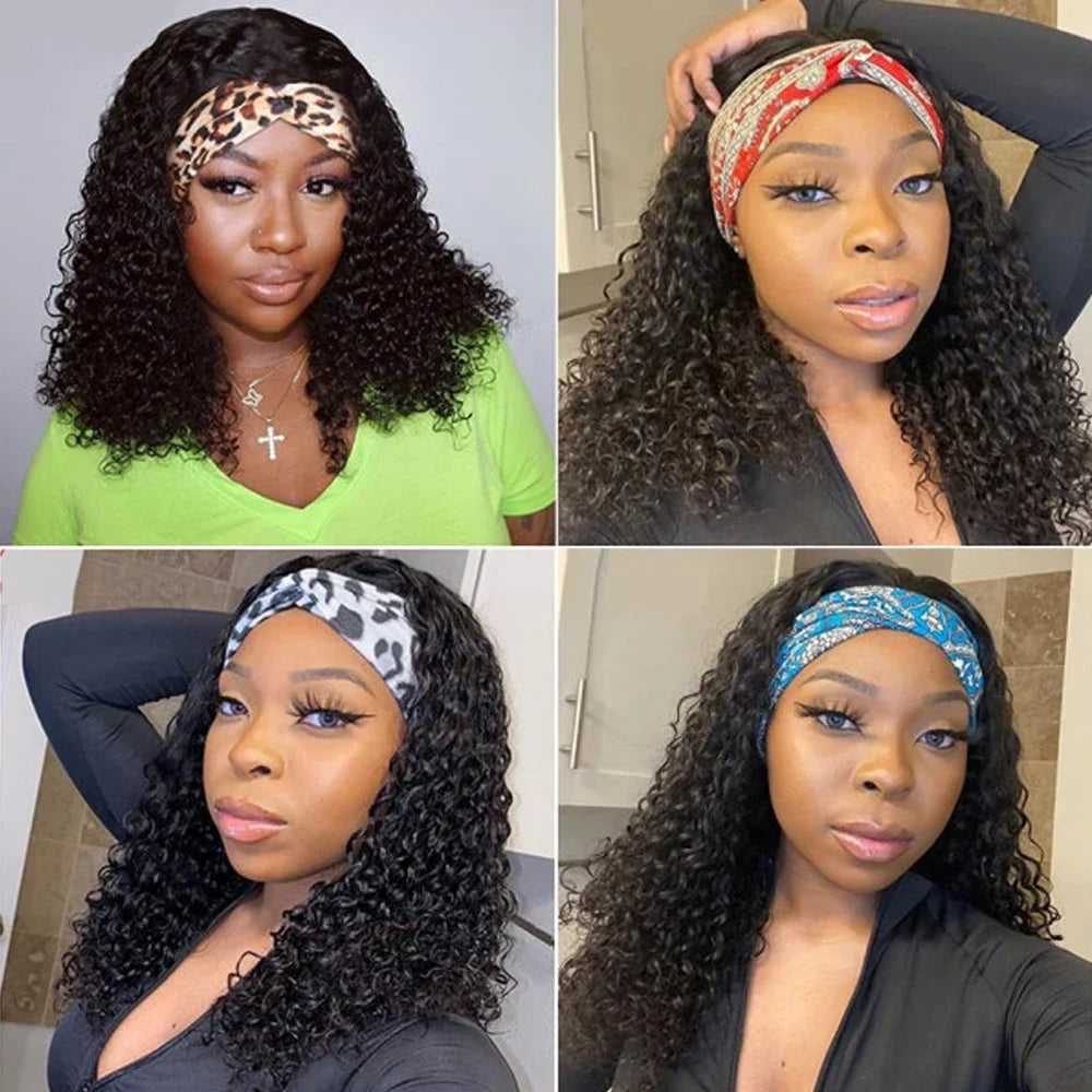 Crépus bouclés bandeau perruques brésilien Remy cheveux humains 180% densité 20 pouces porter à aller sans colle vague d'eau bandeau perruque pour les femmes