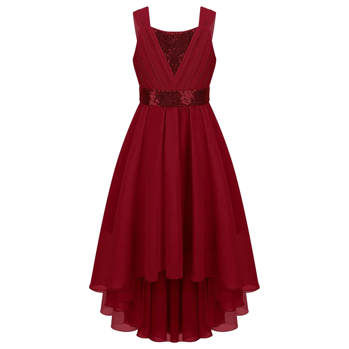 Robe de princesse à fleurs pour filles, robe formelle de demoiselle d'honneur junior, de fête de mariage, sans manches, froncée, jupe haute et basse en mousseline de soie, robes de bal