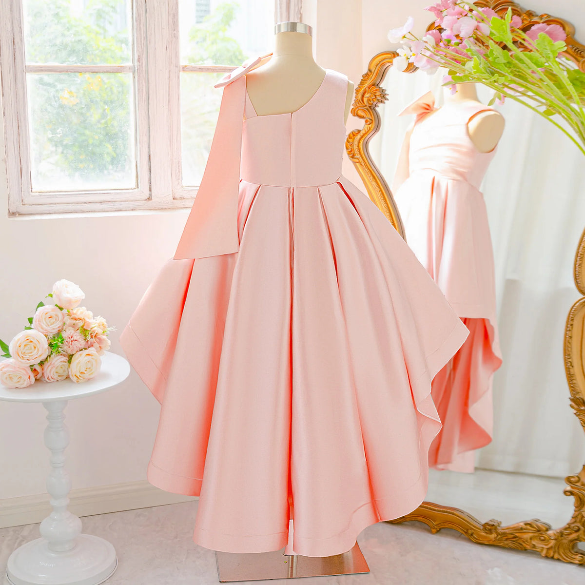 Robes de demoiselle d'honneur pour filles, à la mode, avec nœud élégant, robe de bal de princesse pour mariage, anniversaire, Costume de soirée de première Communion