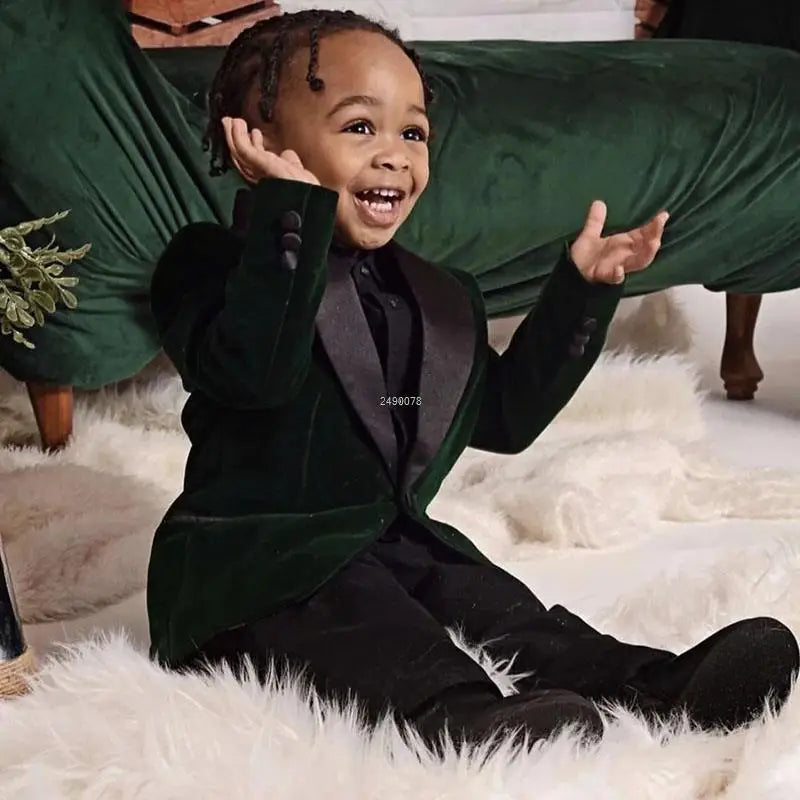Robe d'anniversaire pour enfants de 1 an, Blazer en velours vert, veste et pantalon, costume de photographie, vêtements de fête pour spectacle de mariage