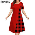 Robe Vintage à Carreaux Imprimés Noirs et Blancs pour Femme, Manches Courtes, Col Rond, Trapèze, Grande Taille 3XL, Élégante, Éducative, Été
