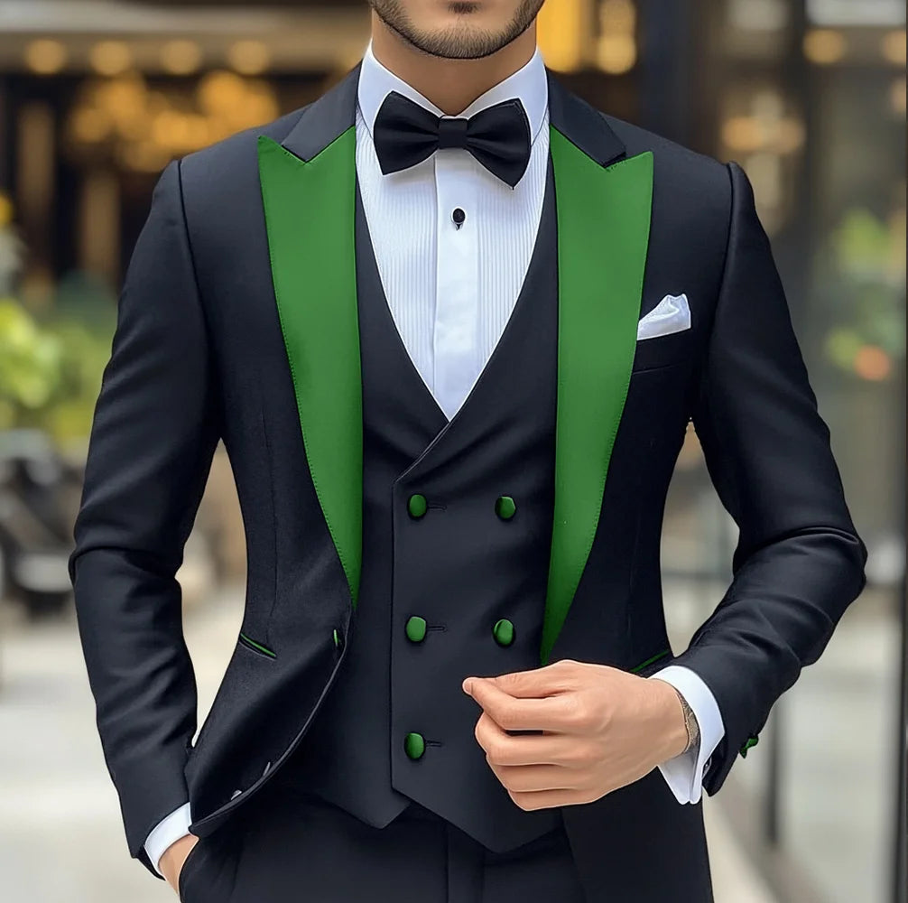 Costume 3 pièces de smoking de mariage pour marié, costume noir pour hommes, veste, pantalon, gilet formel, Blazer à revers, tenue cintrée