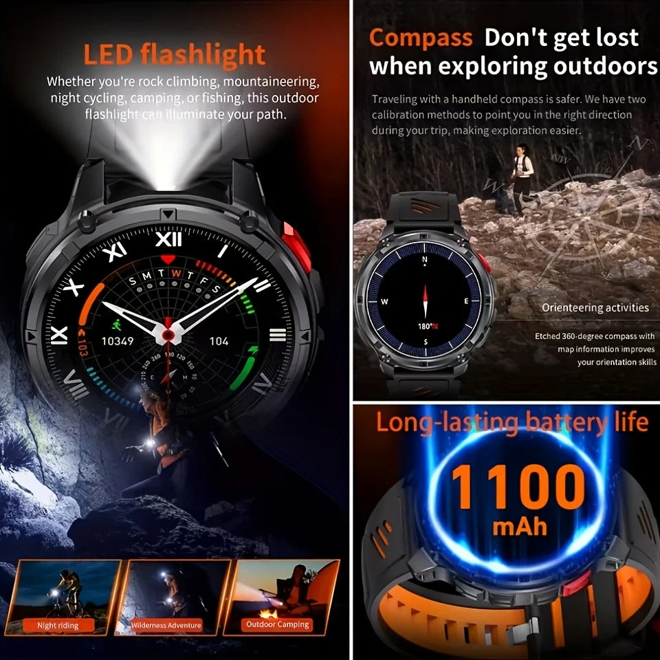 Nouvelle montre connectée T-REX3 Ultra avec batterie 1100mAh, étanche 10ATM, GPS, boussole, lampe de poche, écran AMOLED HD de 1,7 pouces, appels, montre connectée sport pour hommes