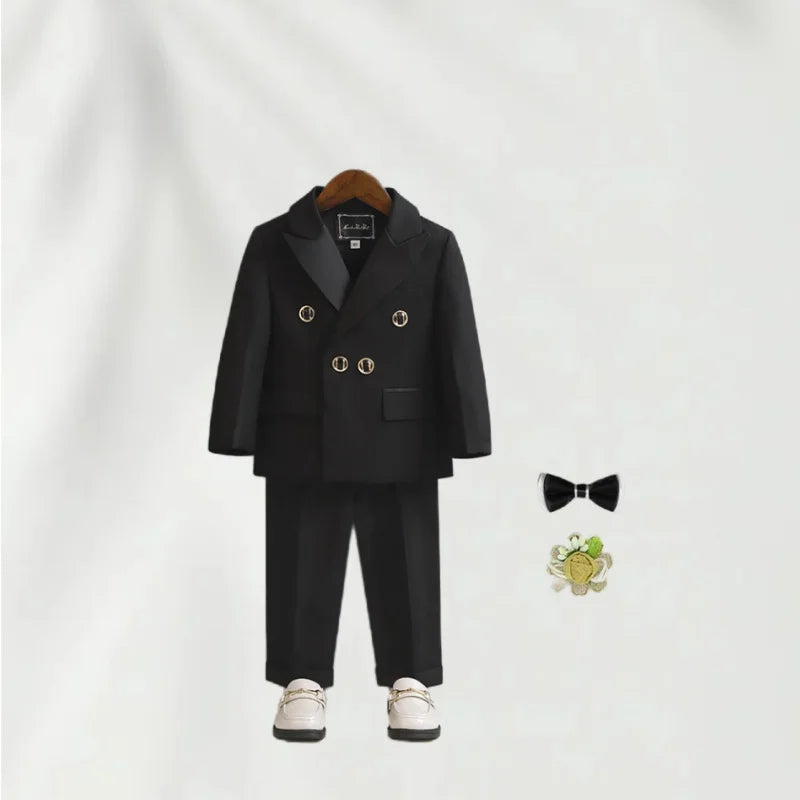 Costume de mariage blanc pour enfants, 3 pièces, veste, pantalon, Botwtie, costume de photographie, fleur, robe de soirée de smoking d'anniversaire pour garçons