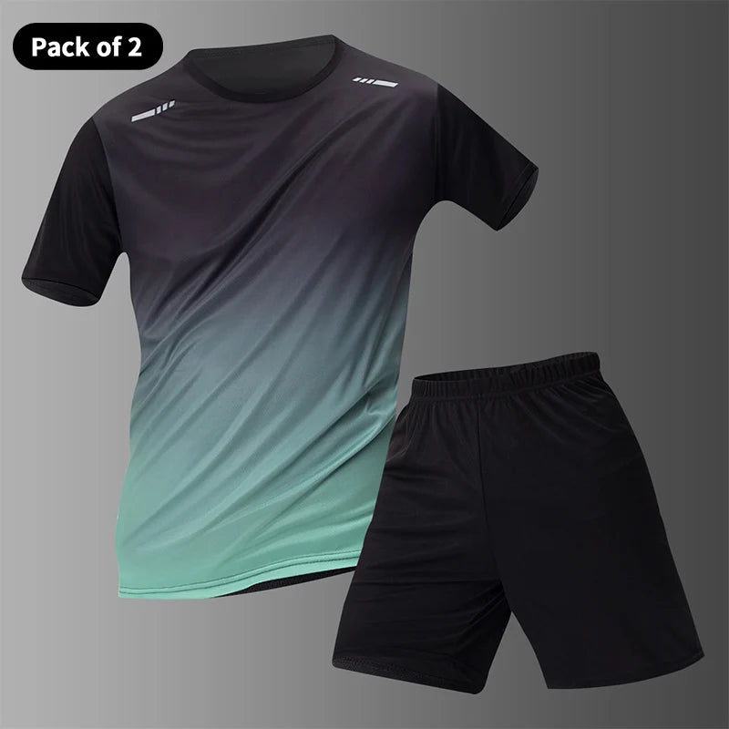 1/2/4/6 pièces hommes Style sportif saisonnier dégradé séchage rapide multicolore haut à manches courtes décontracté course noir ensemble Short et haut