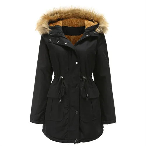 Veste d'hiver chaude pour femme, manteaux à col en fourrure, Parka longue et Slim en polaire, à capuche, 2026