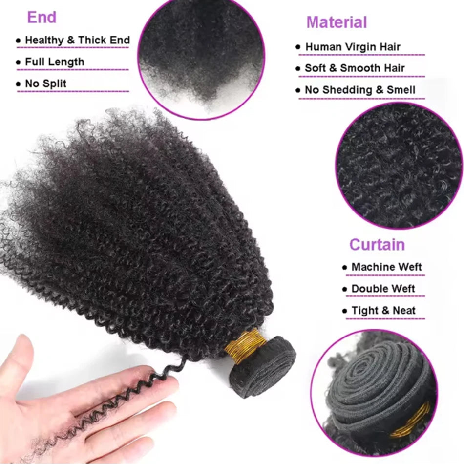 Mèches mongoliennes naturelles Remy crépues et bouclées afro, extensions de cheveux à double trame, document naturel, extrémité complète, 1/3 pièces par lot, 100g/pièce