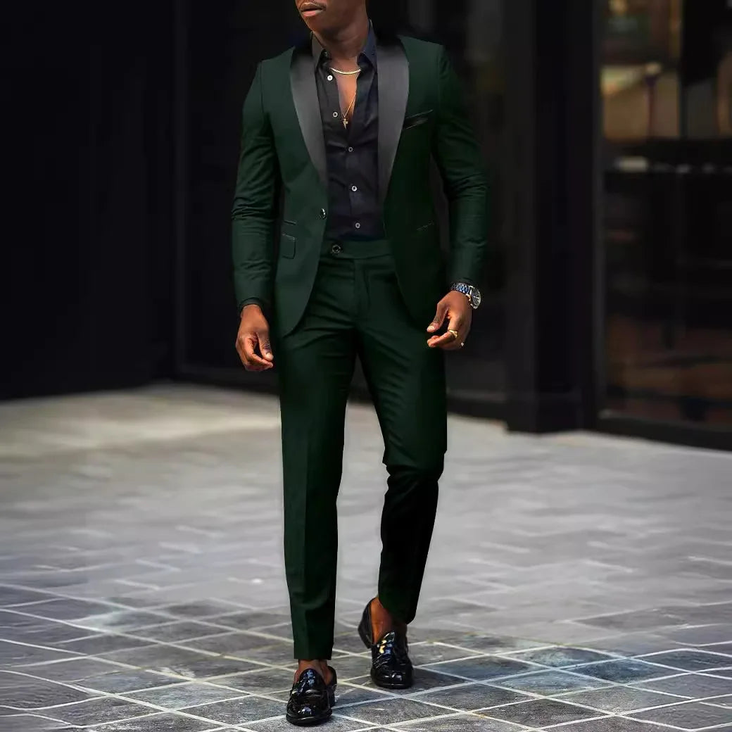 Veste de costume deux pièces décontractée pour hommes, nouvelle mode Business, confortable et respirant, coupe cintrée, fente latérale, bouton unique + pantalon