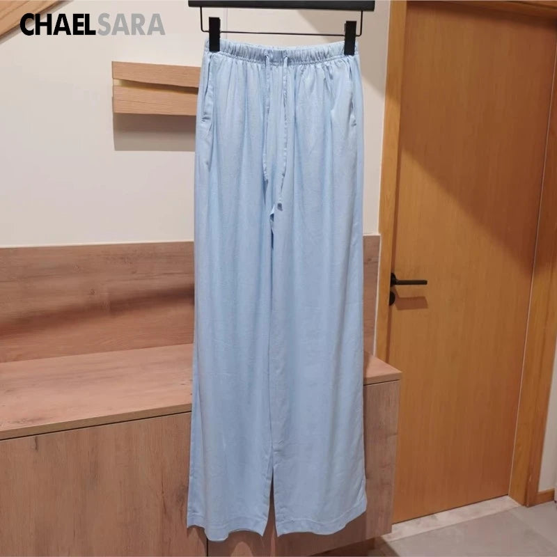 Pantalon droit décontracté en lin mélangé de haute qualité pour femme, avec cordon de serrage, poches et couleur unie, nouvelle collection Printemps-Été 2026