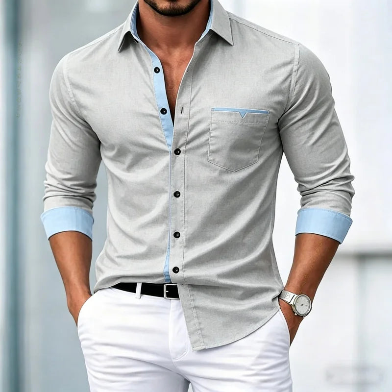 Chemises pour hommes de haute qualité, chemises à manches longues contrastées, chemises décontractées pour affaires, chemises tendance pour les rendez-vous, vêtements polyvalents pour hommes