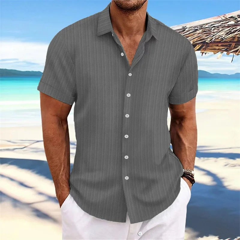 Chemise Homme 2024 - Chemise d'été fine, col montant, manches courtes, style décontracté pour le shopping en extérieur, tailles XS-6XL, en tissu lin