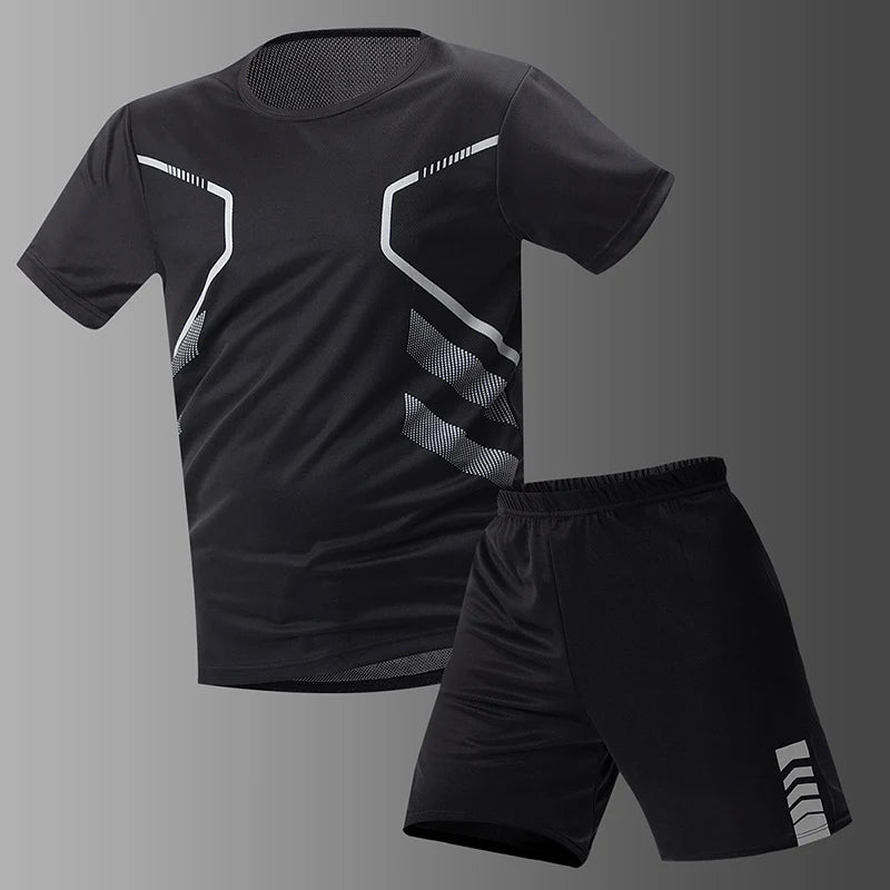 2 ensembles de taille européenne et américaine homme pantalon court à manches courtes costume homme T-shirt décontracté costume de course de remise en forme de sport