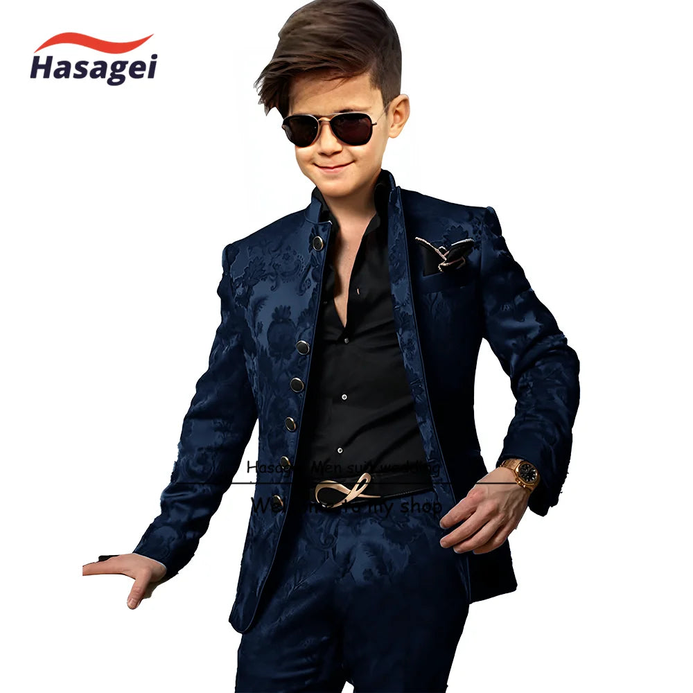 Costume Jacquard pour garçons, ensemble 2 pièces, veste et pantalon à motifs, robe de soirée de mariage, smoking pour enfants de 2 à 16 ans