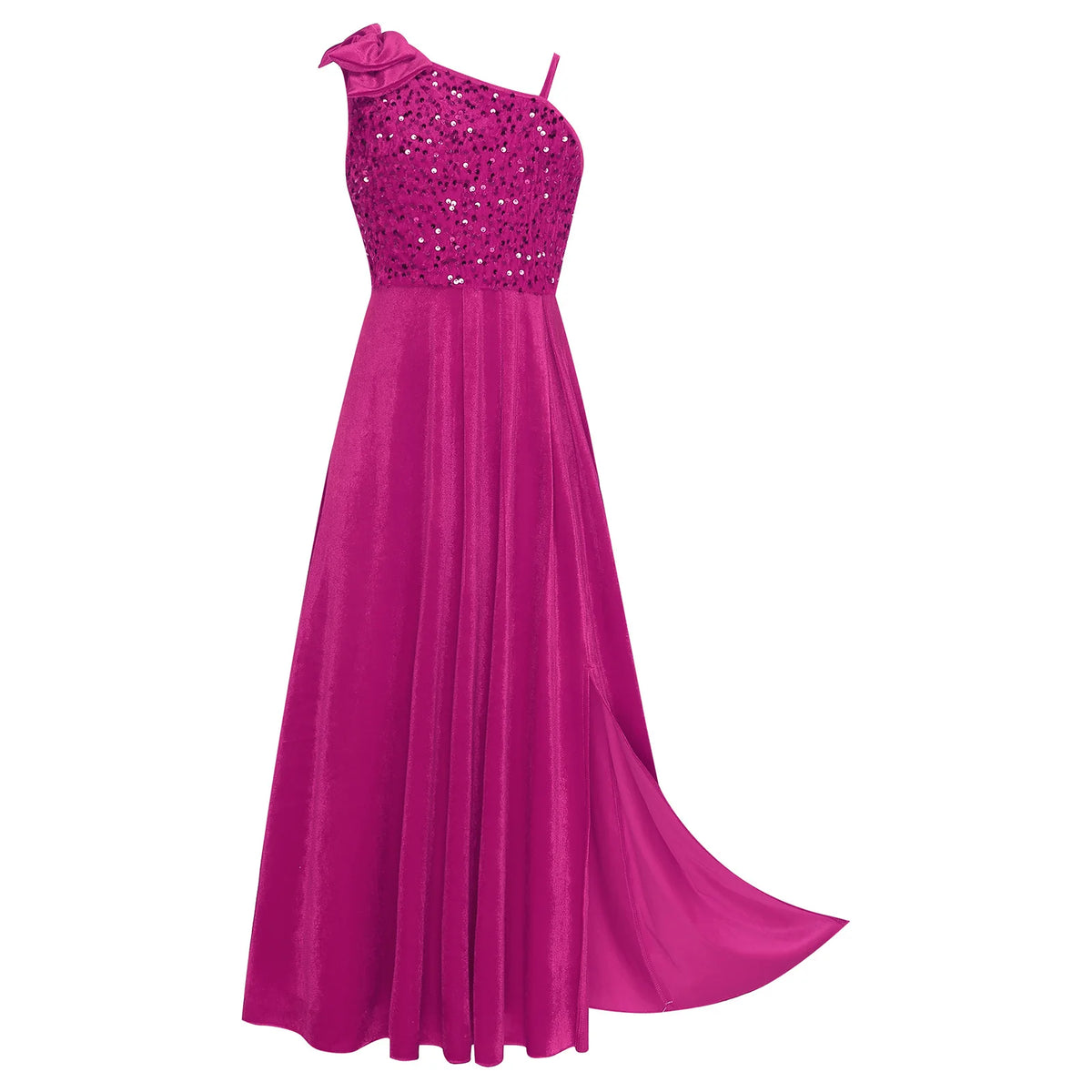 Robe de Demoiselle d'Honneur Junior Élégante pour Filles, Robe de Fille d'Honneur à Une Épaule Fendue avec Fleur pour Mariage, Fête, Costume Festif, Robes pour Enfants