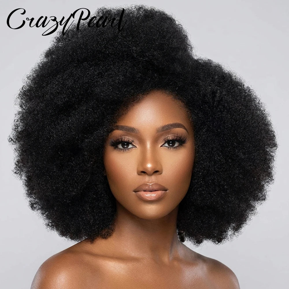 Perruque Afro Bouclée Frisée 13X2 T Part Lace Front, Densité 200%, Cheveux Humains Mélangés, Perruques Frontales Bouclées Frisées pour Femmes Noires