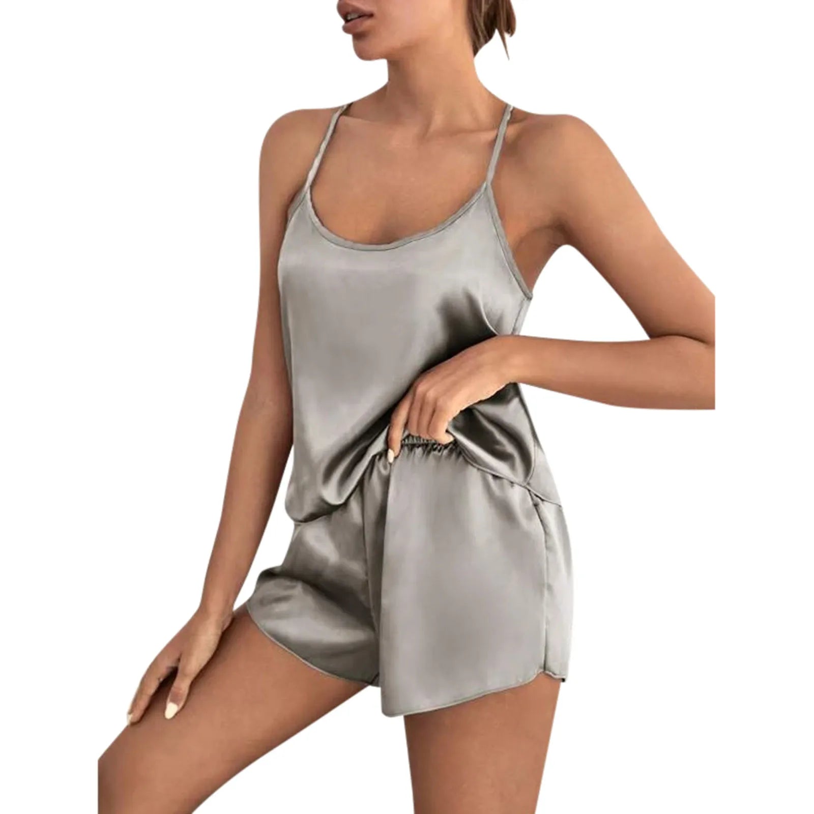 Ensembles de pyjama en satin de dentelle sexy pour femmes, vêtements de nuit, ensembles de pyjamas, 2 pièces